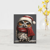Carte Adorable Owl With Santa Hat Snowy Winter Christmas (Fleur jaune)