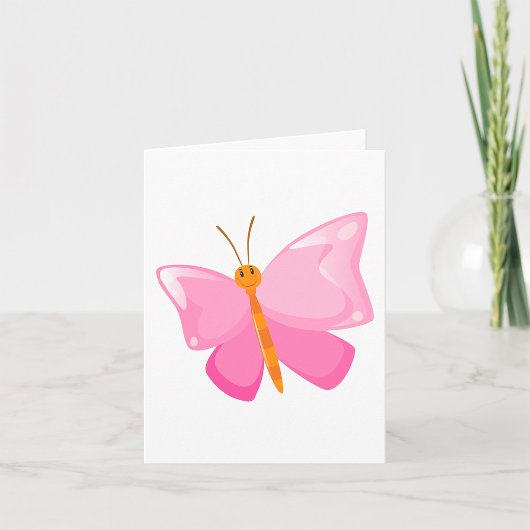 Carte adorable Papillon de dessin rose