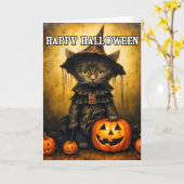 Carte Adorable Petit chat Kitty noir (Fleur jaune)