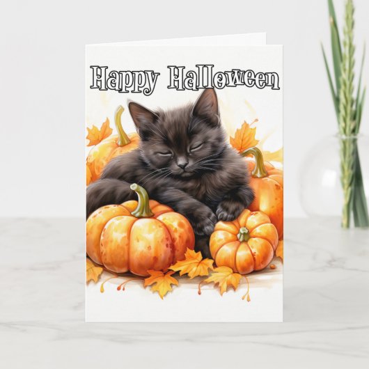Carte Adorable Petit Chat Noir Napping | Halloween (Devant)