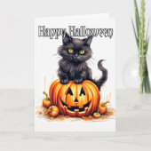 Carte Adorable Petit Kitty Chat Sorcière | Bonne Hallowe (Devant)