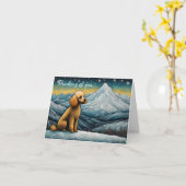 Carte Adorable Poodle Snowy Mountain Penser De Vous (Fleur jaune)