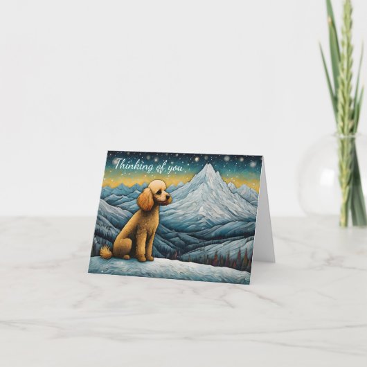 Carte Adorable Poodle Snowy Mountain Penser De Vous (Devant)
