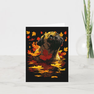 Carte Adorable Pug Avec Feuilles de Forêt Chien d'Automn
