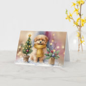 Carte Adorable Puppy with Yellow Scarf & Christmas Tree (Fleur jaune)