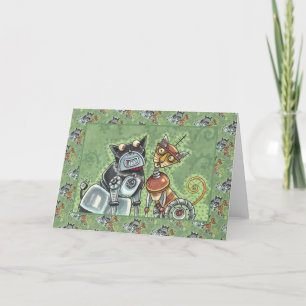 Carte ADORABLE ROBOT BULLDOG & FELINE AMI Funny Blank