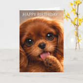 Carte Adorable Ruby Cavalier Spaniel (Fleur jaune)