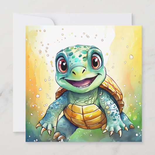 Carte Adorable Tortue de mer de Chibi sous la mer (Devant)
