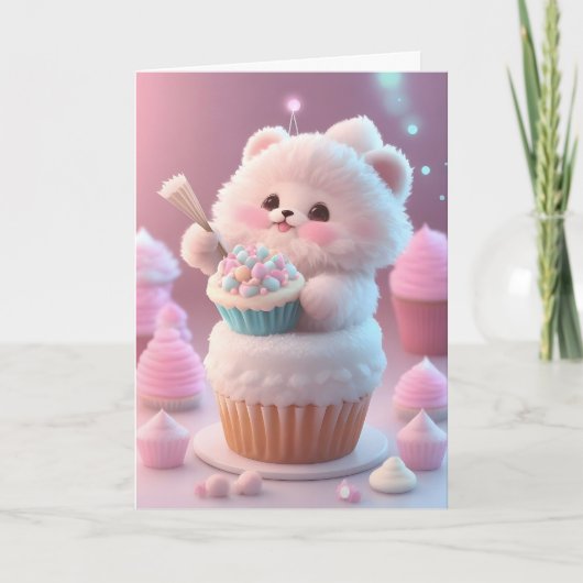 Carte Adorables cupcakes blancs au chapeau de fête pour  (Devant)