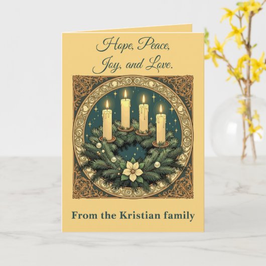 Carte Advent Hope, Peace, Joy, and Love Art Nouveau (Fleur jaune)