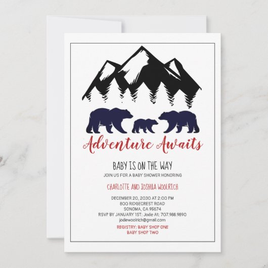 Carte Adventure Await Woodland Bear Baby shower By Mail (Devant)