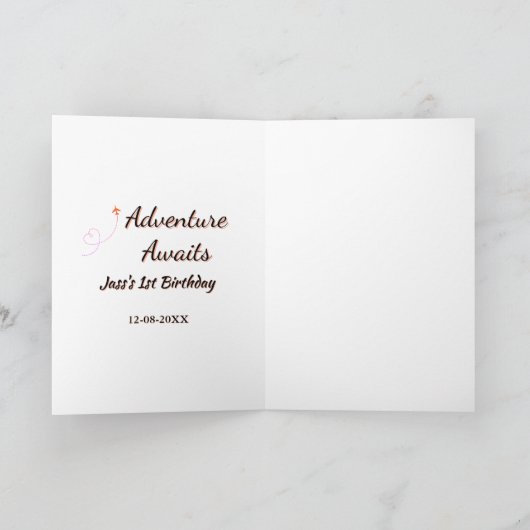 Carte Adventure awaits 1st birthday name date planeretro (Intérieur)