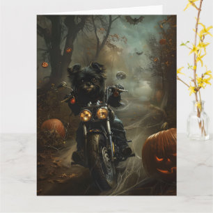 Carte Affenpinscher à moto Halloween effrayant