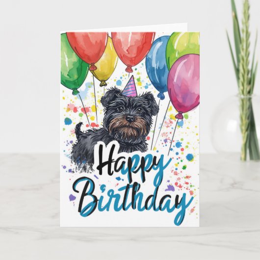 Carte Affenpinscher avec ballons Anniversaire (Devant)