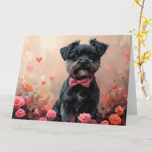 Carte Affenpinscher avec Rose - Saint Valentin (Fleur jaune)