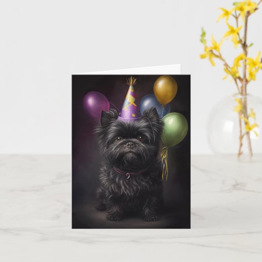 Carte Affenpinscher Chien Ballons d'anniversaire (Fleur jaune)