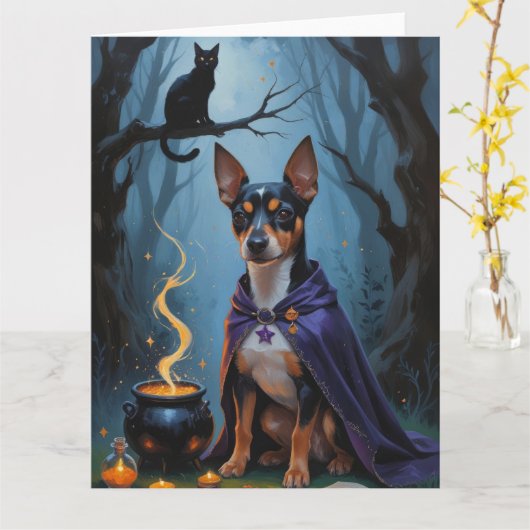 Carte Affenpinscher Chien Whimsical Halloween Peinture (Fleur jaune)