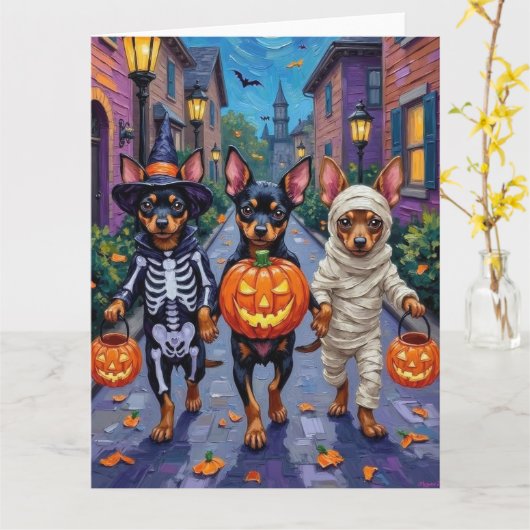 Carte Affenpinscher Chiens Trick-or-Treating en Hallowee (Fleur jaune)