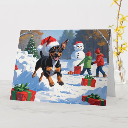 Carte Affenpinscher Festive de Noël Scène de neige (Fleur jaune)