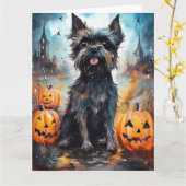 Carte Affenpinscher Halloween avec citrouilles effrayant (Fleur jaune)