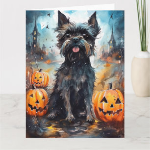 Carte Affenpinscher Halloween Avec Citrouilles Effrayant