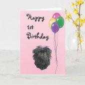 Carte Affenpinscher Joyeux 1er anniversaire (Fleur jaune)