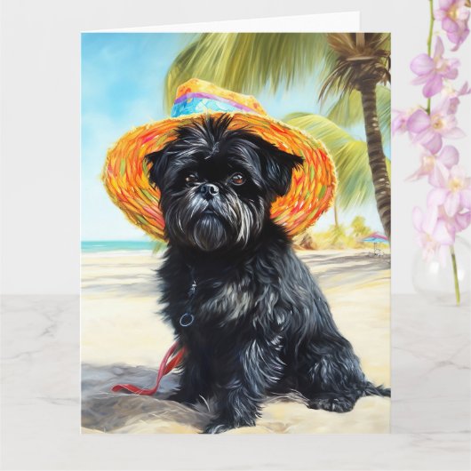 Carte Affenpinscher sur la plage, cadeau d'été pour les (Orchidée)