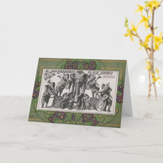 Carte Affiche De Cirque D'Éléphants Jouant D'Instruments (Fleur jaune)