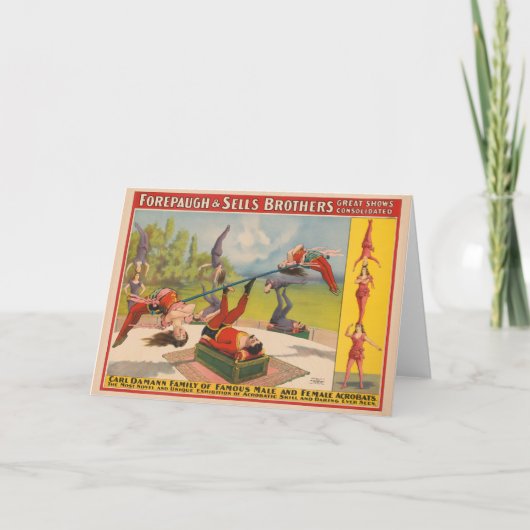 Carte Affiche de cirque montrant des actes acrobatiques, (Devant)