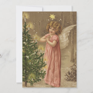 Carte Affiche de Noël vintage ange et arbre de Noël