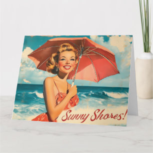 Carte Affiche de vacances de plage vintage : Pin-Up blon