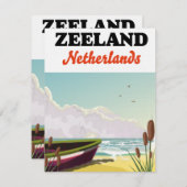 Carte affiche de voyage de plage Zeeland Pays-Bas (Devant / Derrière)