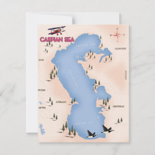 Carte Affiche de voyage de style vintage de la mer Caspi