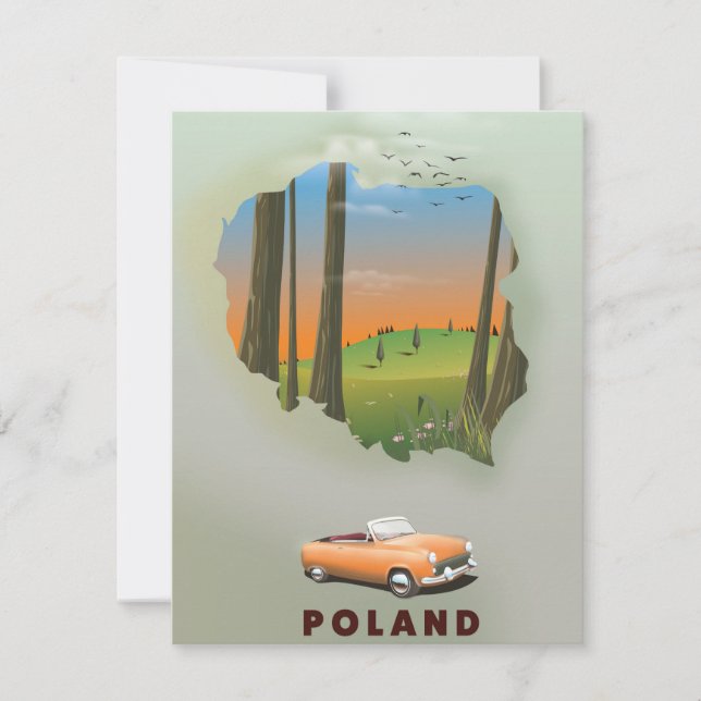 Carte Affiche de voyage illustrée de Pologne. (Devant)