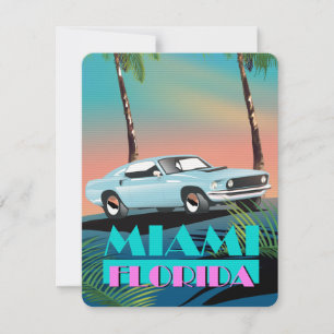 Carte Affiche de voyage Miami Floride années 80