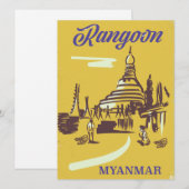 Carte Affiche de voyage vintage Rangoon Myanmar (Devant / Derrière)