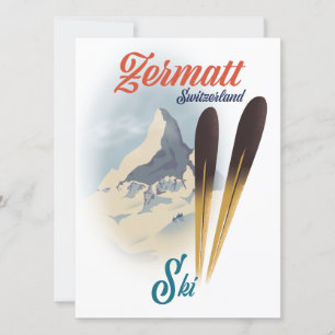 Carte Affiche vintage de ski à Zermatt Suisse