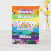 Carte Affirmations positives rayures arc-en-ciel (Fleur jaune)