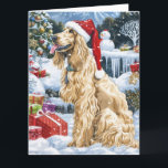 Carte Afghan Hound Dog Winter Wonderland Noël Joie<br><div class="desc">Ce design festif reflète l'esprit joyeux de la période des fêtes, avec un adorable petit portant un chapeau de Père Noël. Le chat est niché dans un pays des merveilles hivernales, avec un bonhomme de neige, un sapin de Noël décoré et des cadeaux joliment emballés. Les flocons de neige tombent...</div>