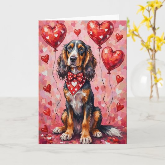 Carte Afghan Hound Valentine’s Day Dog with Hearts Red (Fleur jaune)
