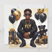 Carte African American Boy Black/Gold Anniversaire éléga (Devant)