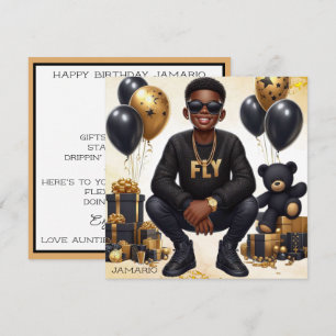 Carte African American Boy Black/Gold Anniversaire éléga