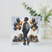 Carte African American Boy Black/Gold Anniversaire éléga (Debout devant)