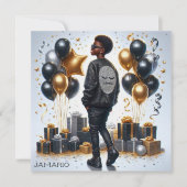 Carte African American Boy Black/Gold Anniversaire éléga (Devant)