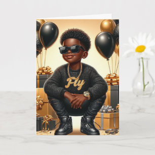 Carte African American Boy Black/Gold Anniversaire éléga