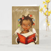 Carte African American Cherub Christmas Greeting Card (Fleur jaune)