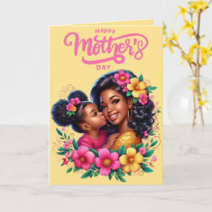 Carte African American Mom & Daughter Joyeuse fête des m