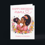 Carte African American Mom & Daughter Pink Anniversaire<br><div class="desc">Joyeux anniversaire à la reine ! Capturez l'essence de l'amour avec notre magnifique carte d'anniversaire florale rose filigree. Illustration émouvante d'une mère afro-américaine et de son adorable petite fille, vêtue de tenues roses assorties, partageant un baiser sucré sur la joue. Parfait pour les mamans ethniques, les mamans bonus, les mamans...</div>