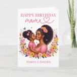 Carte African American Mom & Daughter Pink Anniversaire<br><div class="desc">Joyeux anniversaire à la reine ! Capturez l'essence de l'amour avec notre magnifique carte d'anniversaire florale rose filigree. Illustration émouvante d'une mère afro-américaine et de son adorable petite fille, vêtue de tenues roses assorties, partageant un baiser sucré sur la joue. Parfait pour les mamans ethniques, les mamans bonus, les mamans...</div>