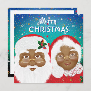Carte African American Père Noël et Mme Claus